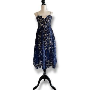 Self-Portrait Azaelea Navy Blue Guipure Lace Midi Dress, Size 10